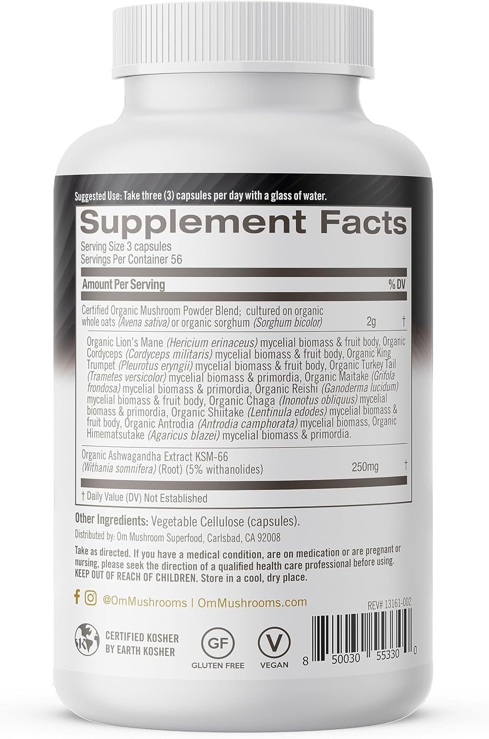 168 Count OM Mushroom Superfood Master Blend Capsules with Adaptogens for Immune Health and Stress Relief, 10 Mushroom Complex