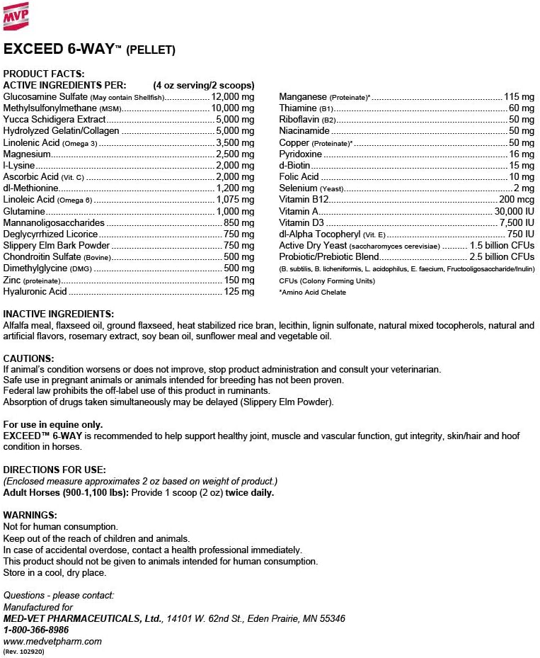 16lb Med-Vet Exceed 6-Way Pellets for Equine Health and Performance