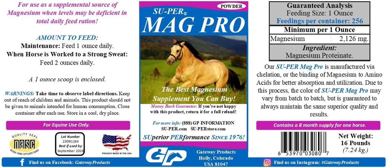 16lb SU-PER Mag Pro Horse Calming Supplement - Magnesium for Horses - Supports Normal Behavior & Calming - 8 Month Supply