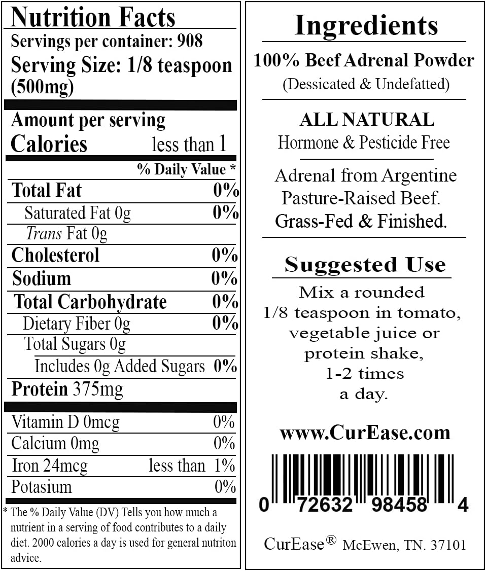 16oz CurEase Argentine Beef Adrenal Powder - Premium Quality Beef Supplement