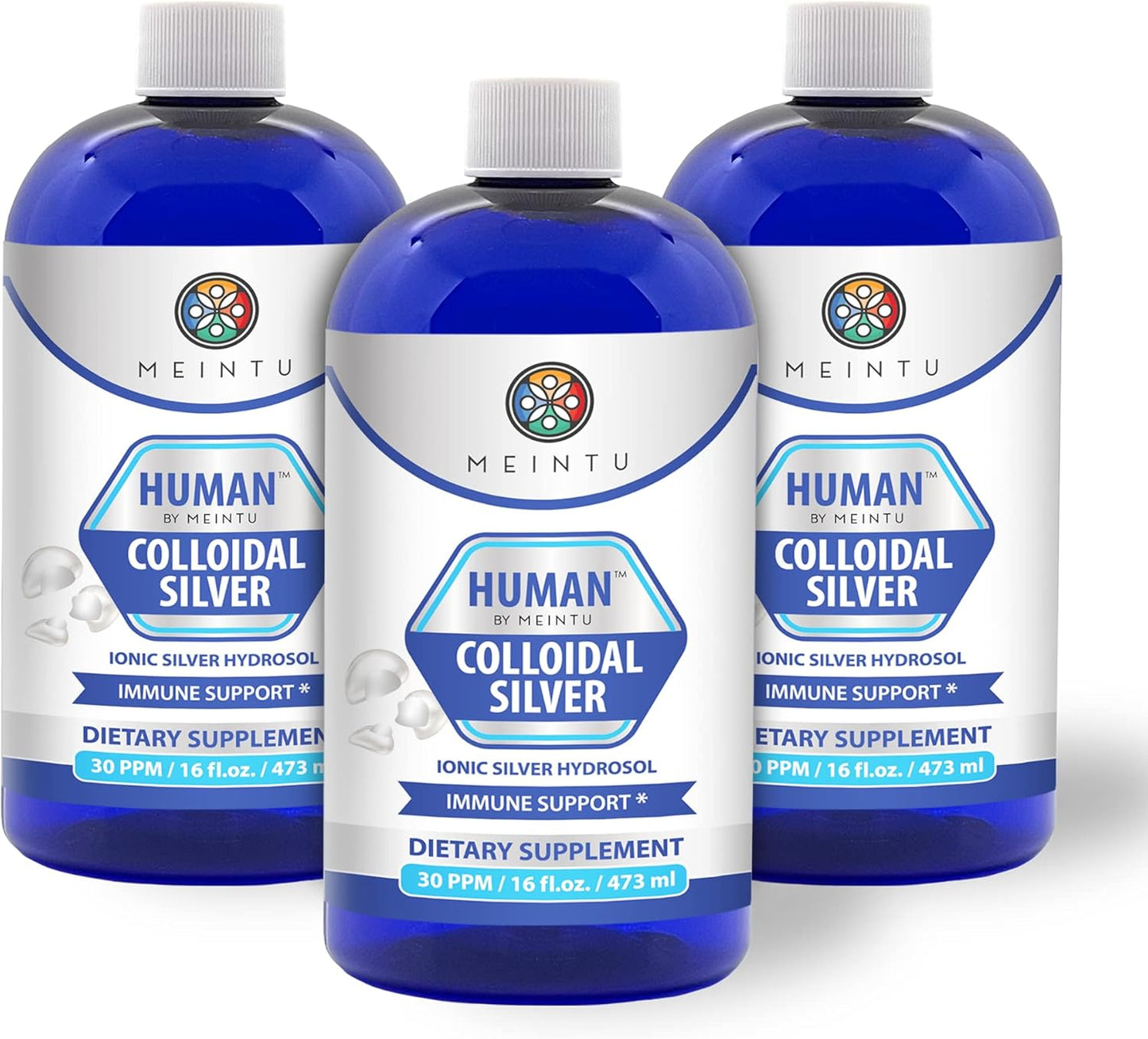 16oz Economy Refill Size Human™ by MEINTU Ultra-Pure Colloidal Silver for Immune Support - Premium Ionic Silver Hydrosol Supplement for Adults, Children, and Pets