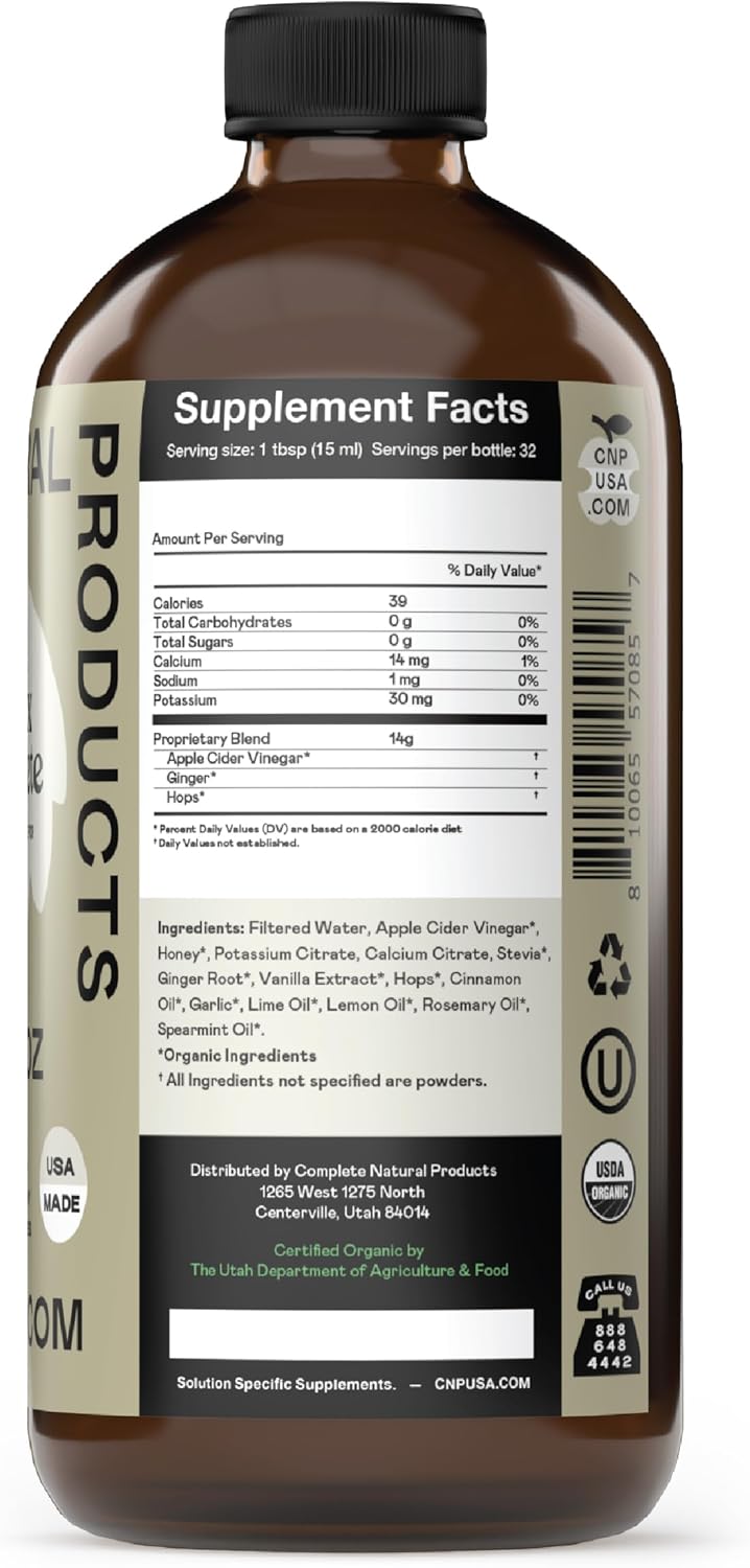 16oz Glass Bottle Acid Reflux Cleanse Supplement with Ginger, Hops, Garlic & Apple Cider Vinegar - Complete Natural Products