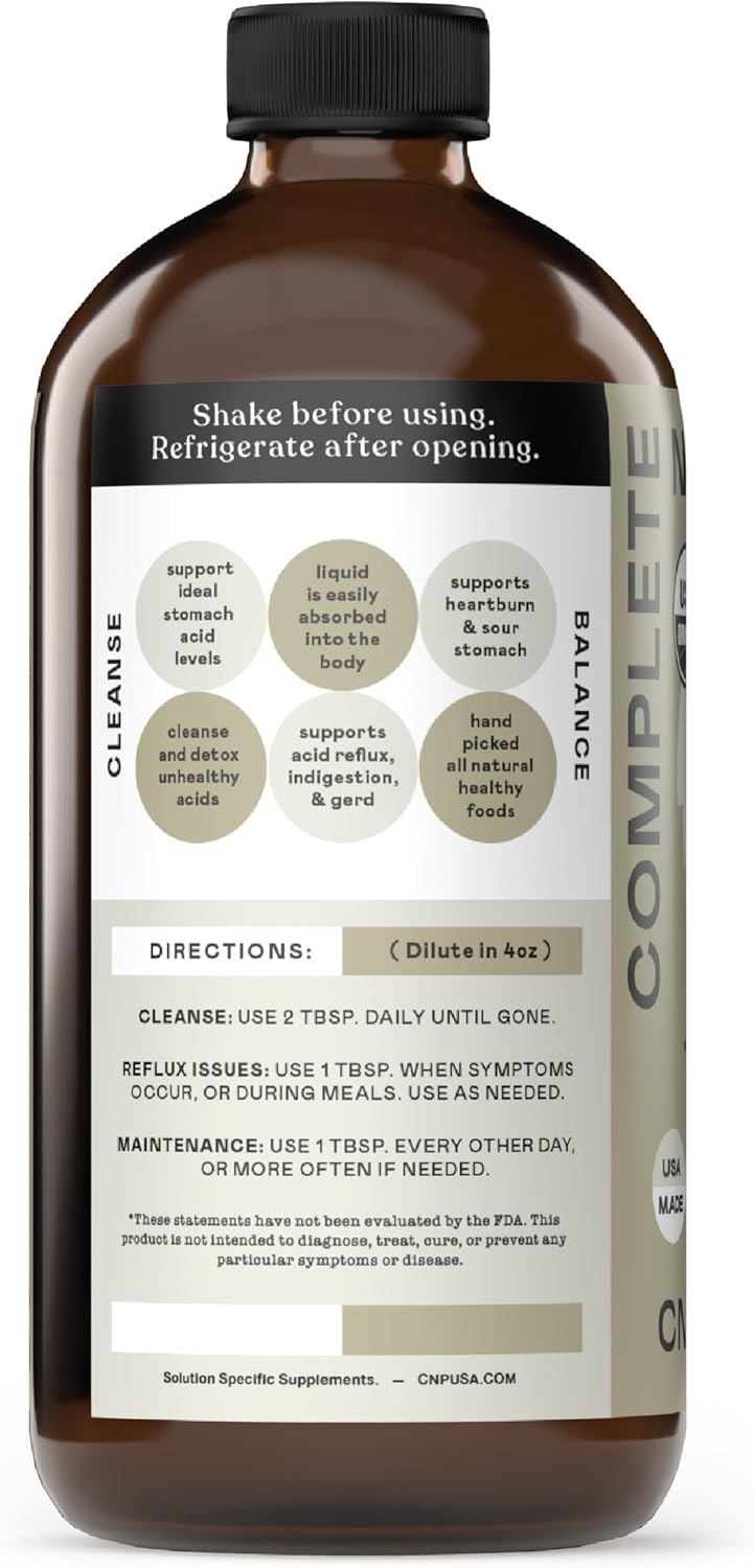 16oz Glass Bottle Acid Reflux Cleanse Supplement with Ginger, Hops, Garlic & Apple Cider Vinegar - Complete Natural Products