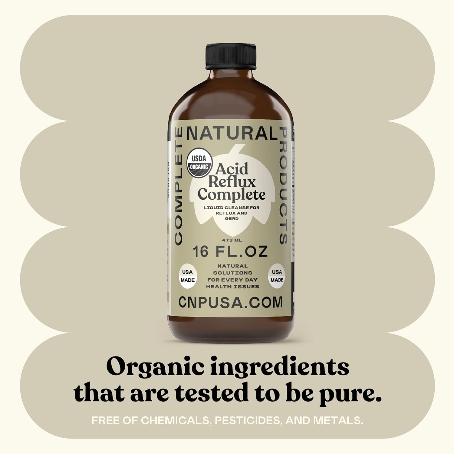 16oz Glass Bottle Acid Reflux Cleanse Supplement with Ginger, Hops, Garlic & Apple Cider Vinegar - Complete Natural Products