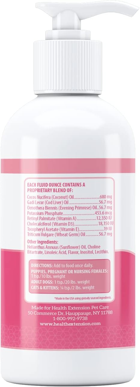 16oz Health Extension Skin & Coat Supplement for Dogs - Omega 3 & 6 Rich Formula to Reduce Shedding & Itching, Promotes Healthy Skin & Shiny Coat for Puppies