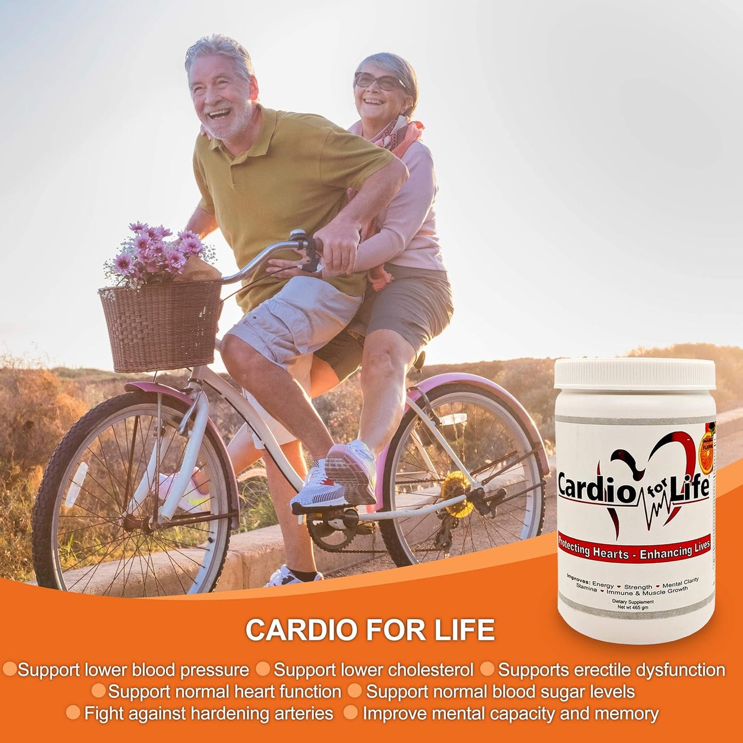 16oz Health Guardian Cardio for Life L-Arginine Powder - Natural Energy Boost & Cardiovascular Support - Orange Flavor