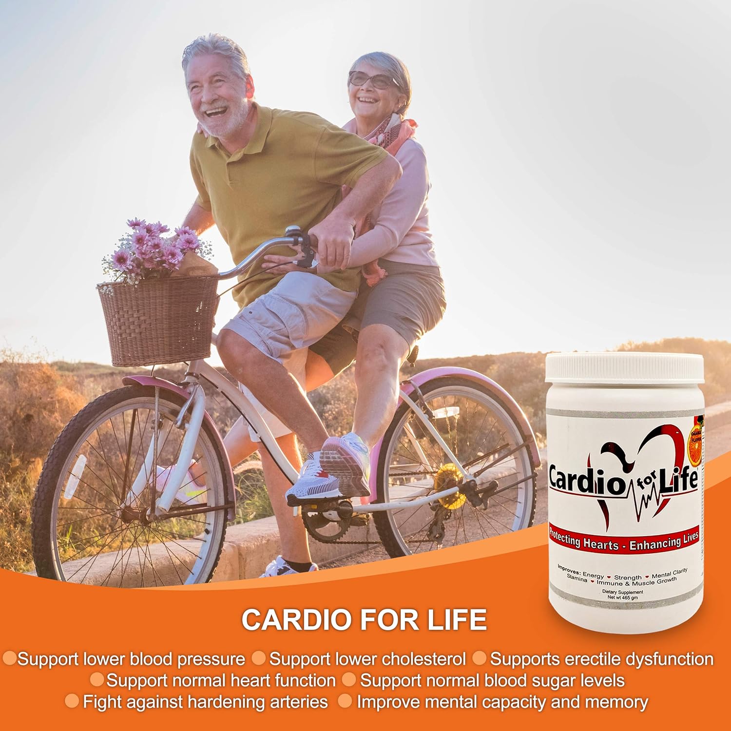 16oz Health Guardian Cardio for Life L-Arginine Powder - Natural Energy Boost & Cardiovascular Support - Orange Flavor