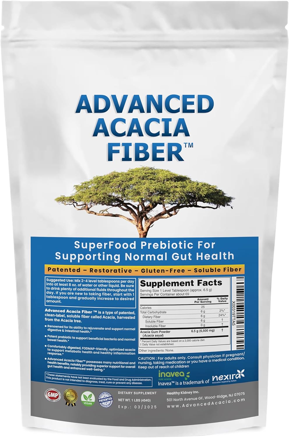 16oz Kidney Restore Advanced Acacia Fiber Powder for Gut Health & Digestive Rejuvenation - Natural Soluble Fiber Supplement for Regularity & Leaky Gut Repair