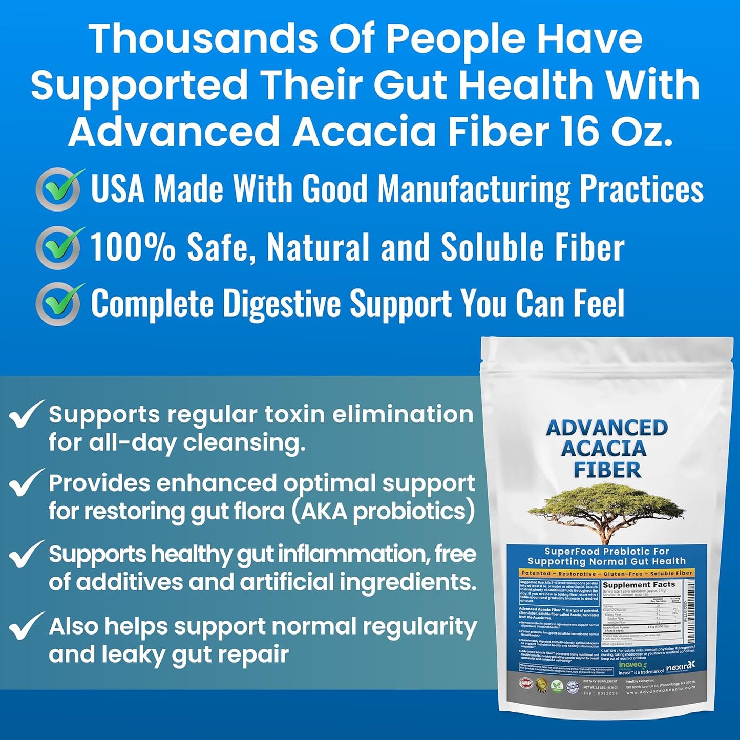 16oz Kidney Restore Advanced Acacia Fiber Powder for Gut Health & Digestive Rejuvenation - Natural Soluble Fiber Supplement for Regularity & Leaky Gut Repair