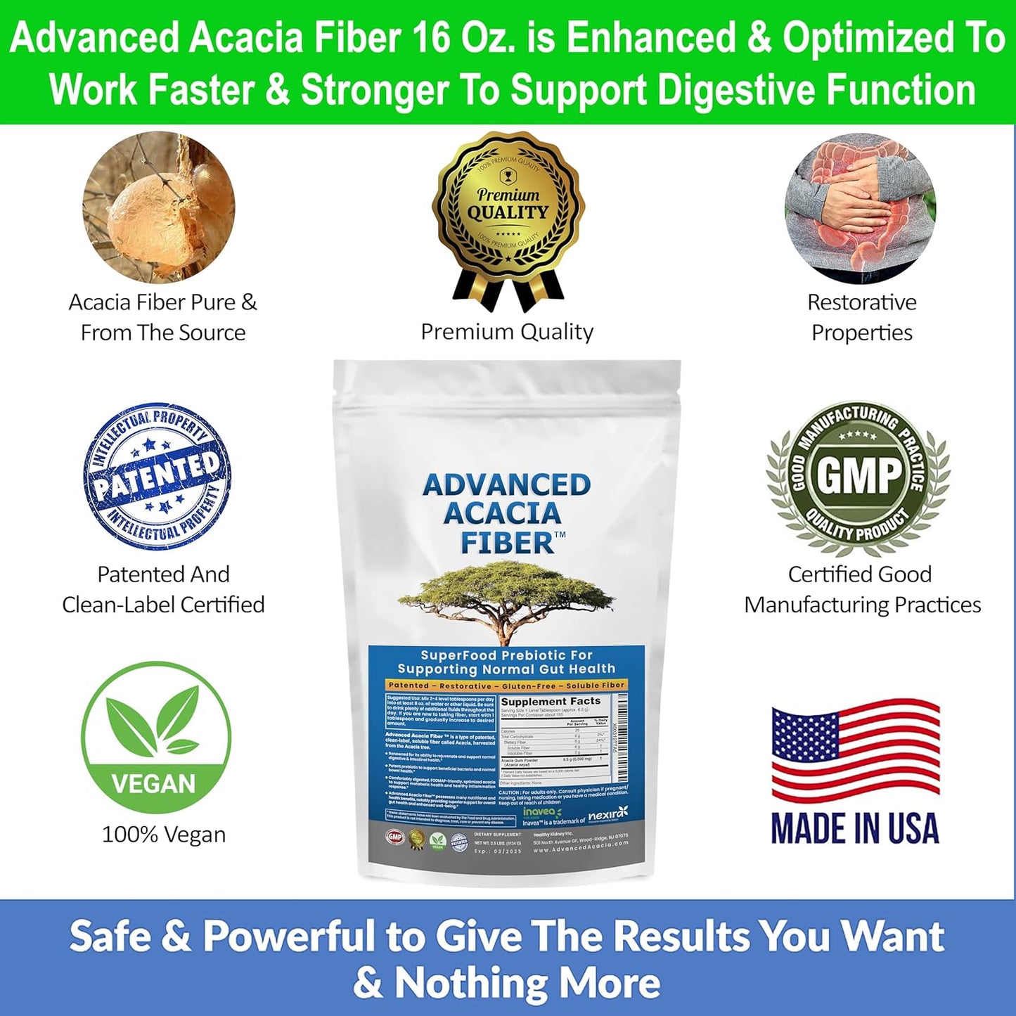 16oz Kidney Restore Advanced Acacia Fiber Powder for Gut Health & Digestive Rejuvenation - Natural Soluble Fiber Supplement for Regularity & Leaky Gut Repair