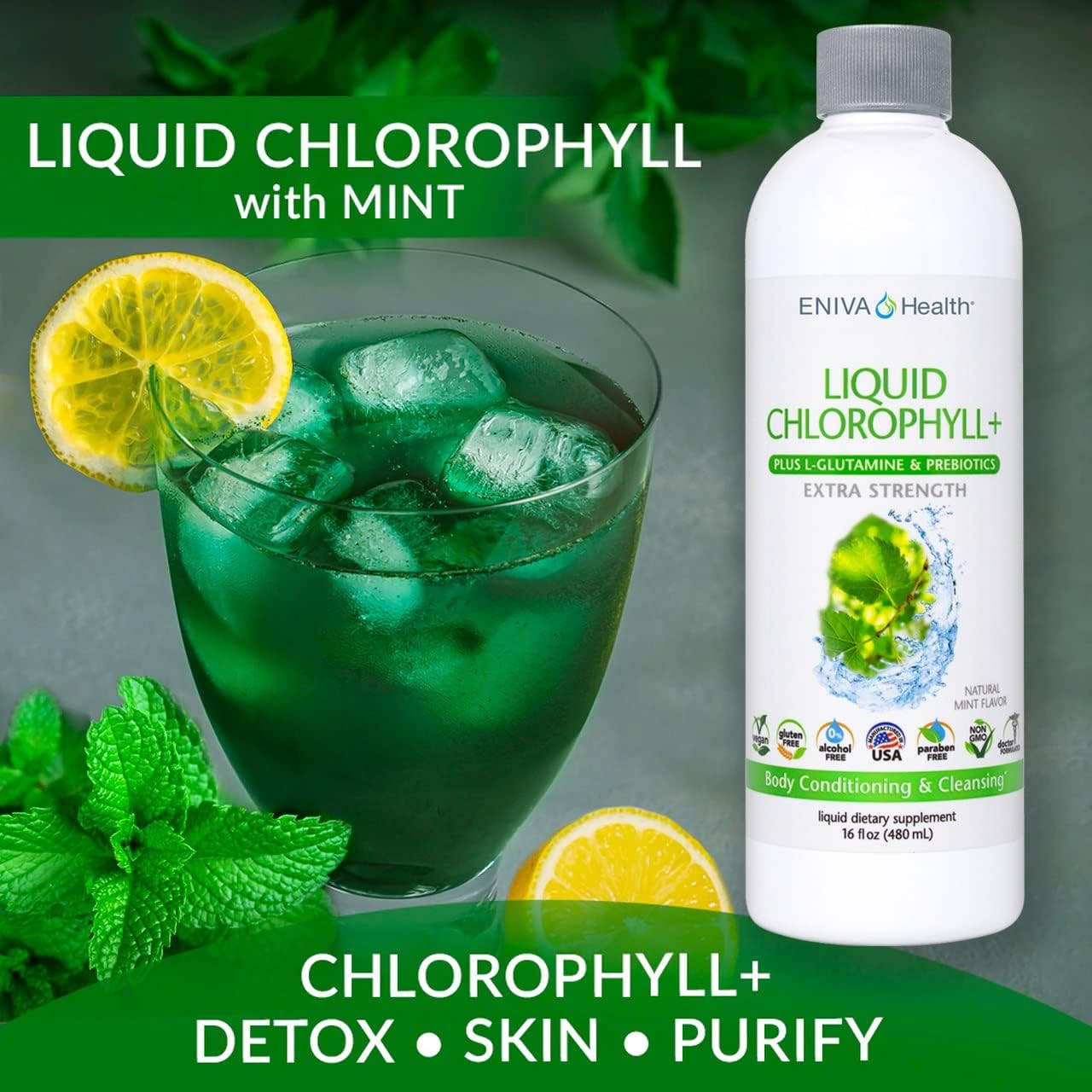 16oz Liquid Chlorophyll Supergreens & 60 Caps Omega-3 Fish Oil by Eniva Health - Bundle