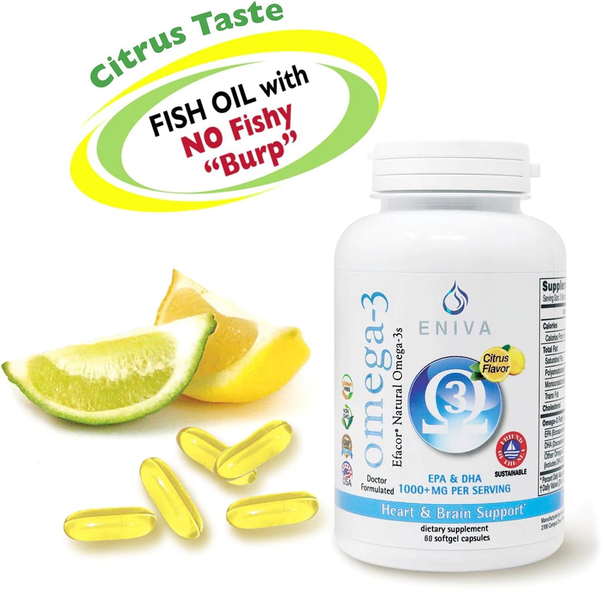 16oz Liquid Chlorophyll Supergreens & 60 Caps Omega-3 Fish Oil by Eniva Health - Bundle