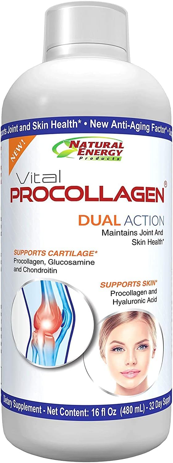 16oz Natural Energy Vital Procollagen Liquid Collagen Protein with Hyaluronic Acid & Glucosamine Chondroitin - Anti-Aging for Men & Women - Snickerdoodle Flavor