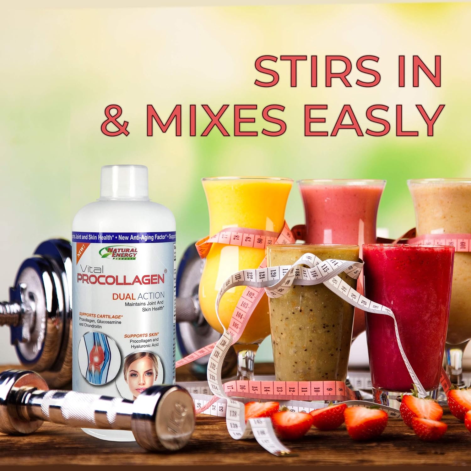 16oz Natural Energy Vital Procollagen Liquid Collagen Protein with Hyaluronic Acid & Glucosamine Chondroitin - Anti-Aging for Men & Women - Snickerdoodle Flavor