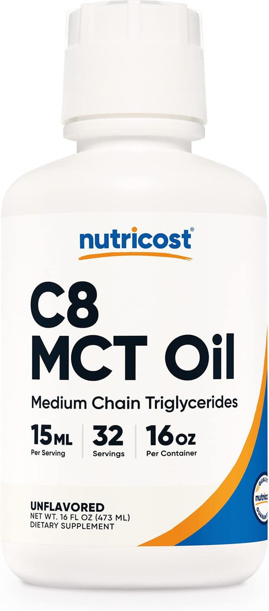 16oz Nutricost C8 MCT Oil - Ideal for Keto and Paleo Diets, Non-GMO Formula