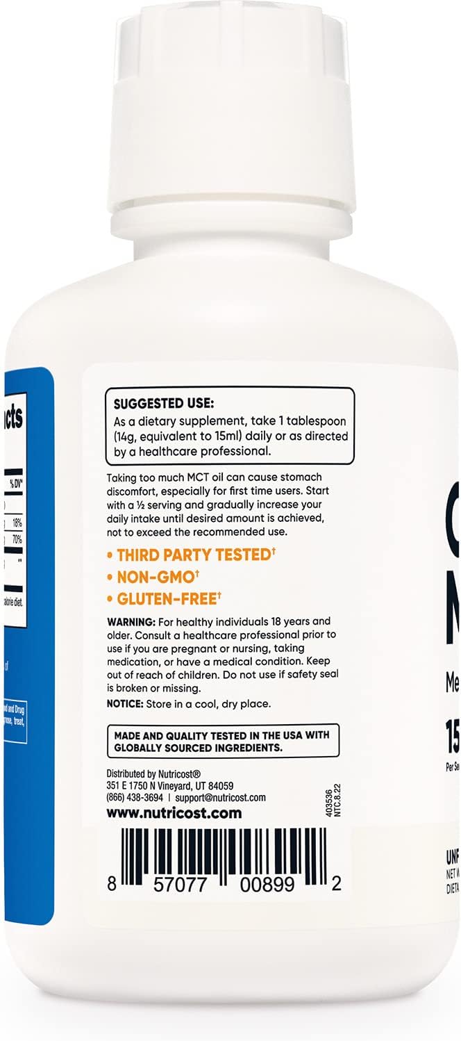 16oz Nutricost C8 MCT Oil - Ideal for Keto and Paleo Diets, Non-GMO Formula