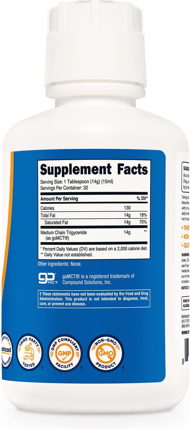 16oz Nutricost C8 MCT Oil - Ideal for Keto and Paleo Diets, Non-GMO Formula