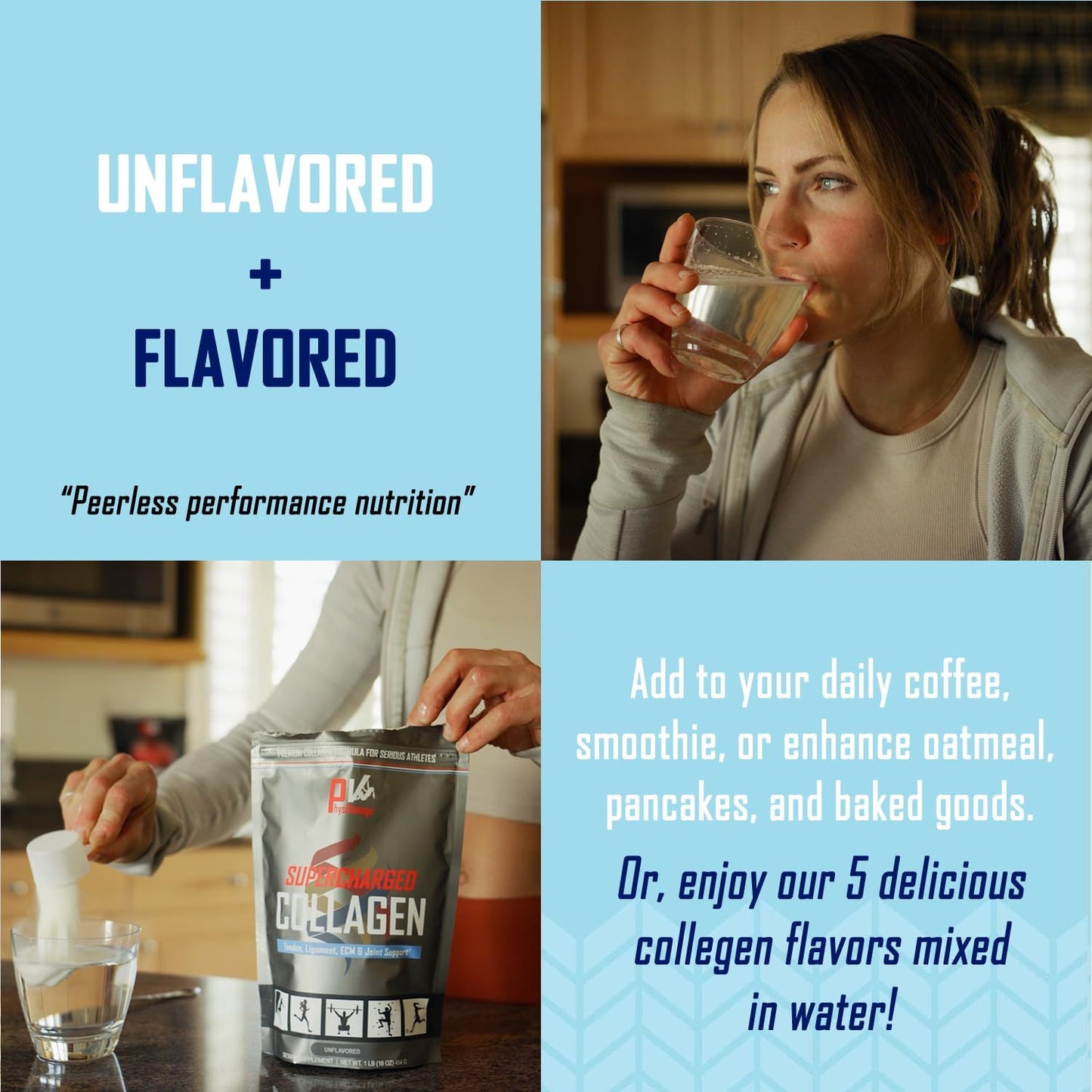 16oz PhysiVantage Supercharged Collagen Peptides Powder - Hydrolyzed with Vitamin C & BCAAs - Lemon Honey Tea Flavor - Joint, Tendon, Ligament, & Skin Health Support - Keto & Paleo Friendly