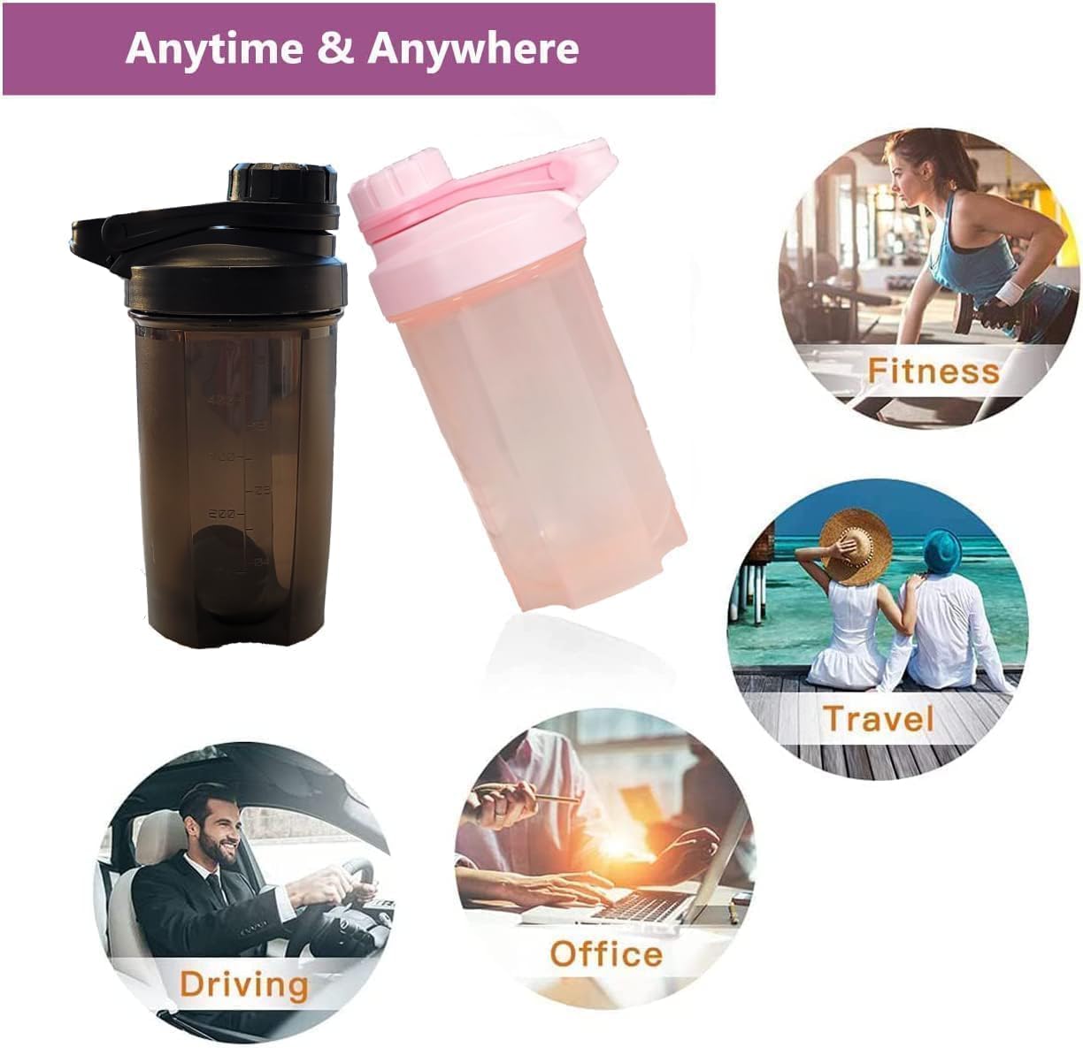 16oz Purple Shaker Bottle with New Whisk Ball Blender, Microwave Safe, BPA Free, Leak Proof, Dishwasher Safe - Ideal for Protein Powder and Fruit Juice Mixing