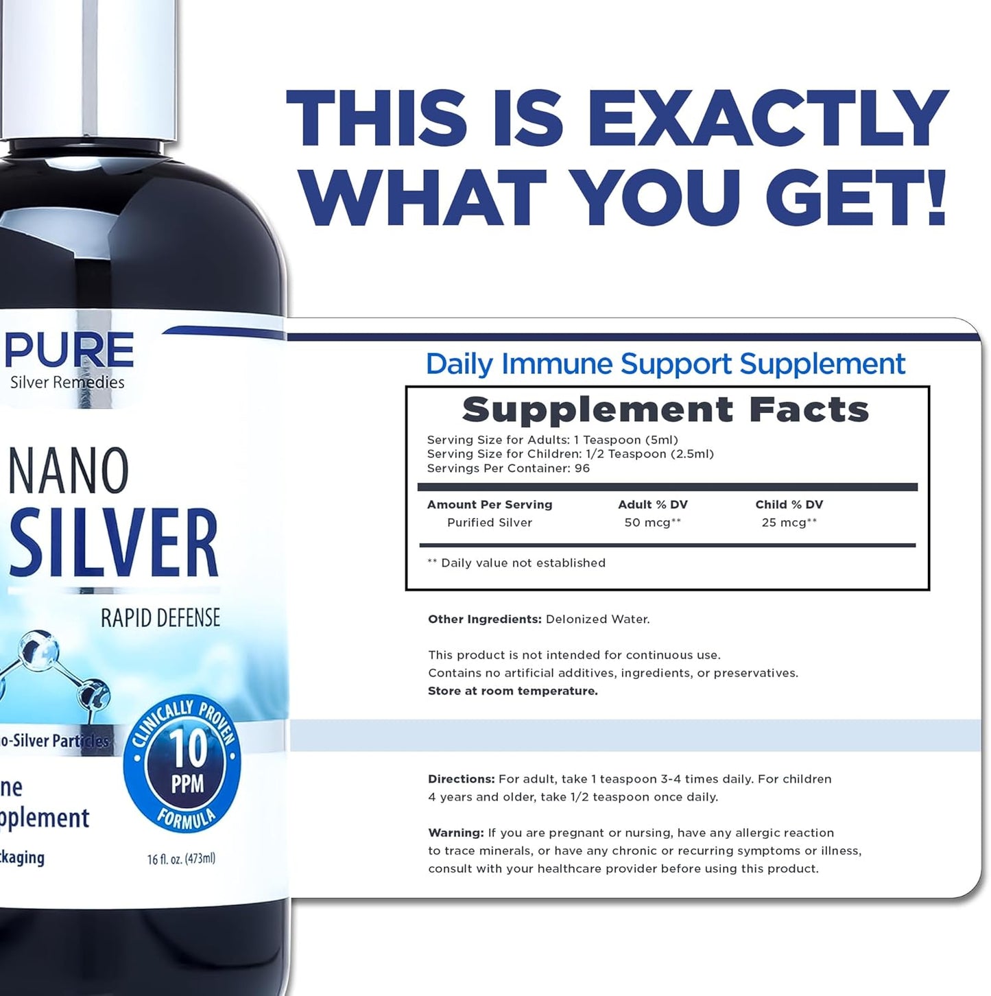 16oz Refill Nano Silver Spray for Daily Immune Support | 10 PPM Colloidal Silver | Probiotic-Friendly Solution
