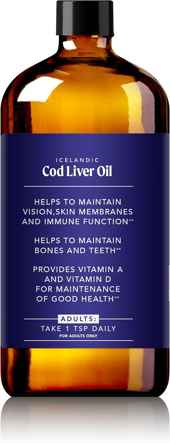 16oz SOULSATION Icelandic Cod Liver Oil Liquid with Lemon Flavor - Rich in Vitamins A & D, EPA & DHA - Supports Vision, Skin, & Immune System - MSC Certified, Non-GMO
