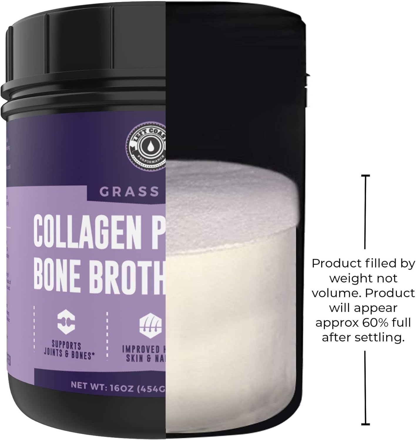 16oz Unflavoured Grass Fed Bone Broth Collagen Powder - Zero Carb, Dairy Free, Source of Type I and III Collagen - No Additives or Fillers