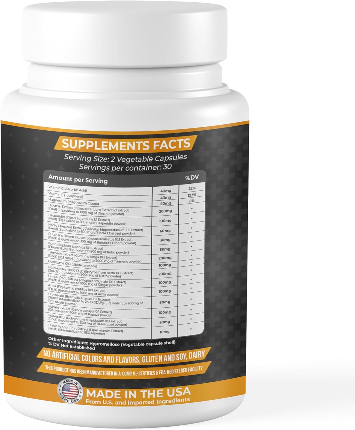 17-in-1 Amla Extract Papain Nattokinase Diosmin Hesperidin CoQ10 Turmeric Horse Chestnut Vitamin C Rutin Supplement
