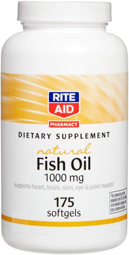 175 Count Rite Aid Natural Fish Oil Softgels, 1000mg - Omega-3 Supplement