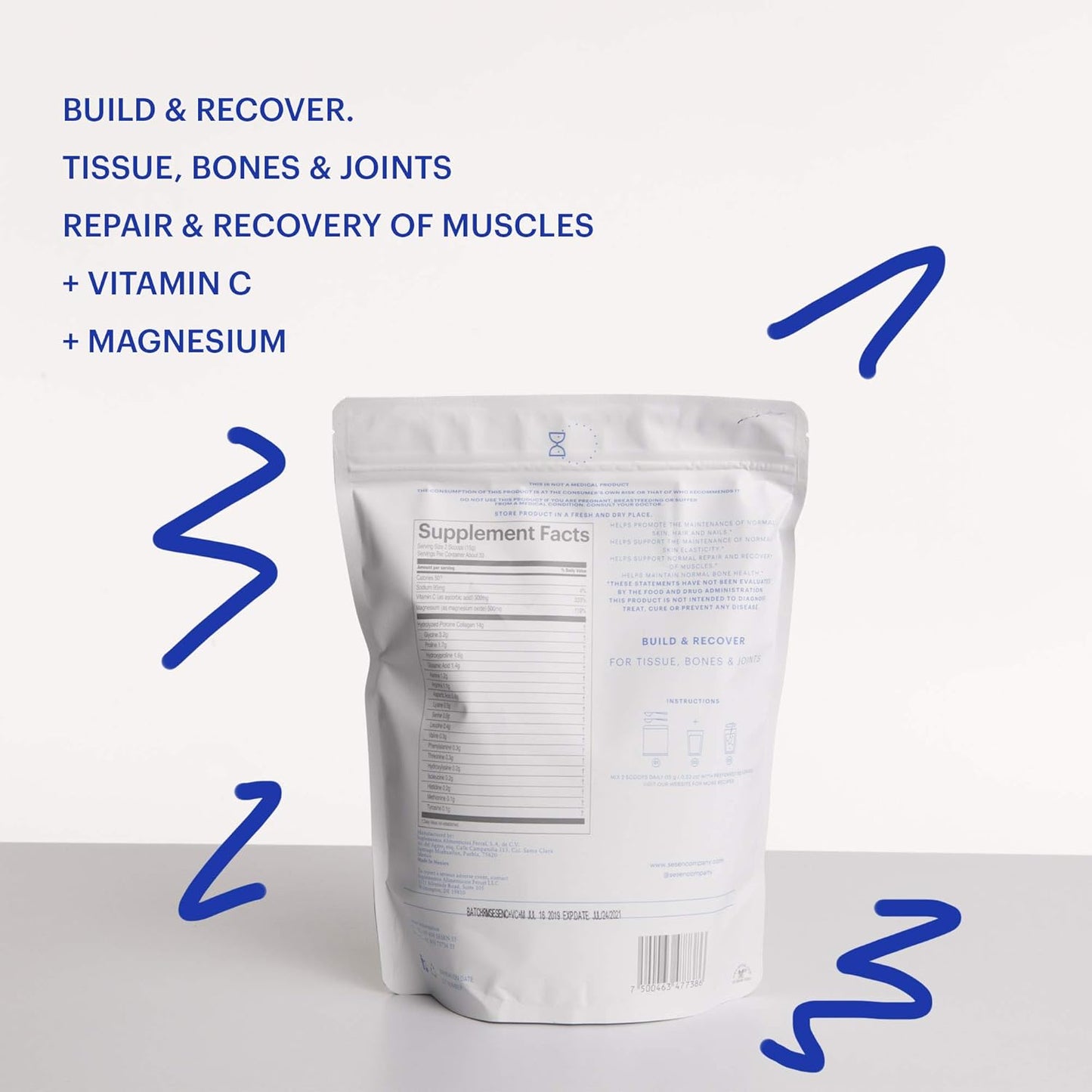 17.6 oz Blue SESN Hydrolyzed Collagen with Vitamin C and Magnesium Powder