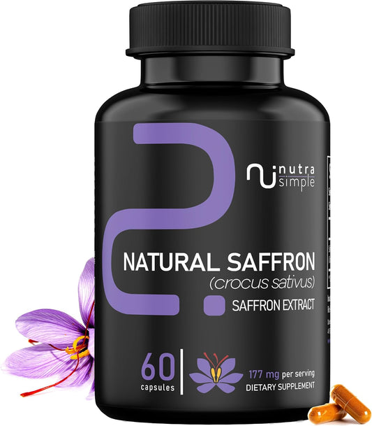 177mg Pure Saffron Extract Supplements for Mood & Energy Support - Made in USA - Vegan & Non-GMO - 60 Capsules