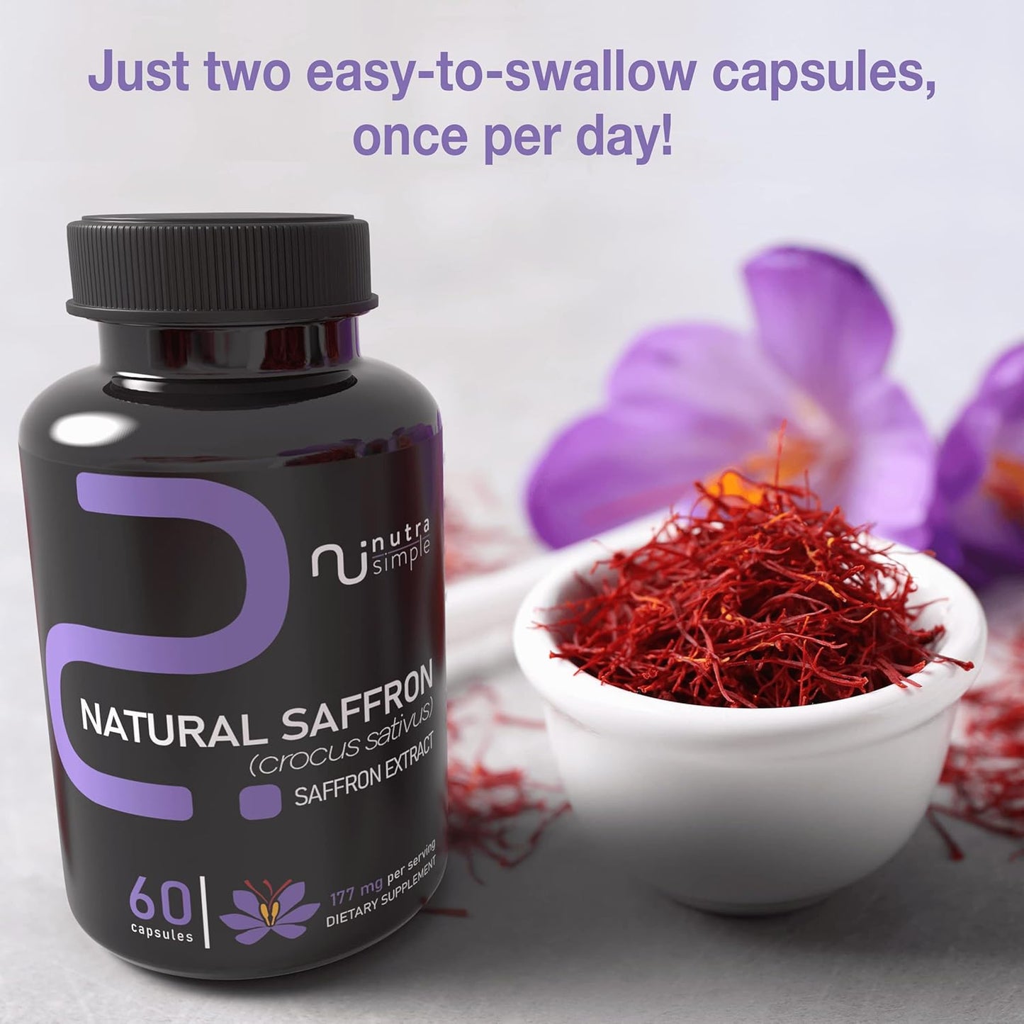 177mg Pure Saffron Extract Supplements for Mood & Energy Support - Made in USA - Vegan & Non-GMO - 60 Capsules