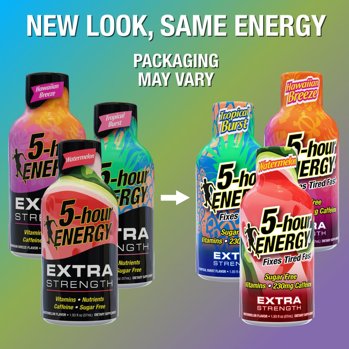 18-Count 5-Hour Energy Extra Strength Shots Variety Pack - Tropical Burst, Hawaiian Breeze, Watermelon Flavors, 1.93 fl oz