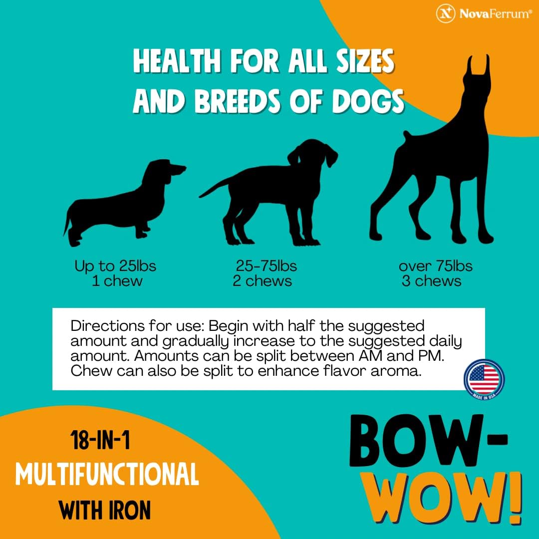 18-in-1 Multifunctional Iron Supplement for Dogs with Blood Support for Anemia, Glucosamine, Probiotics, Antioxidants, Chicken Flavor - 90 Chews