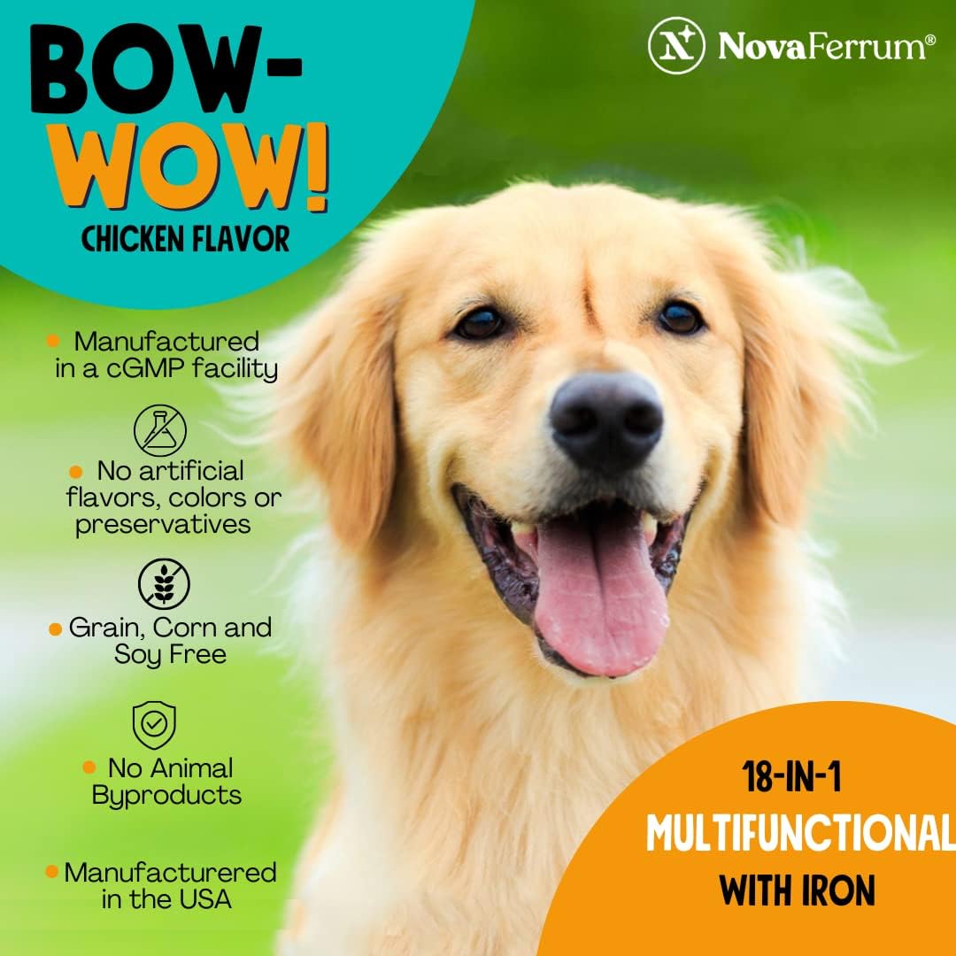 18-in-1 Multifunctional Iron Supplement for Dogs with Blood Support for Anemia, Glucosamine, Probiotics, Antioxidants, Chicken Flavor - 90 Chews