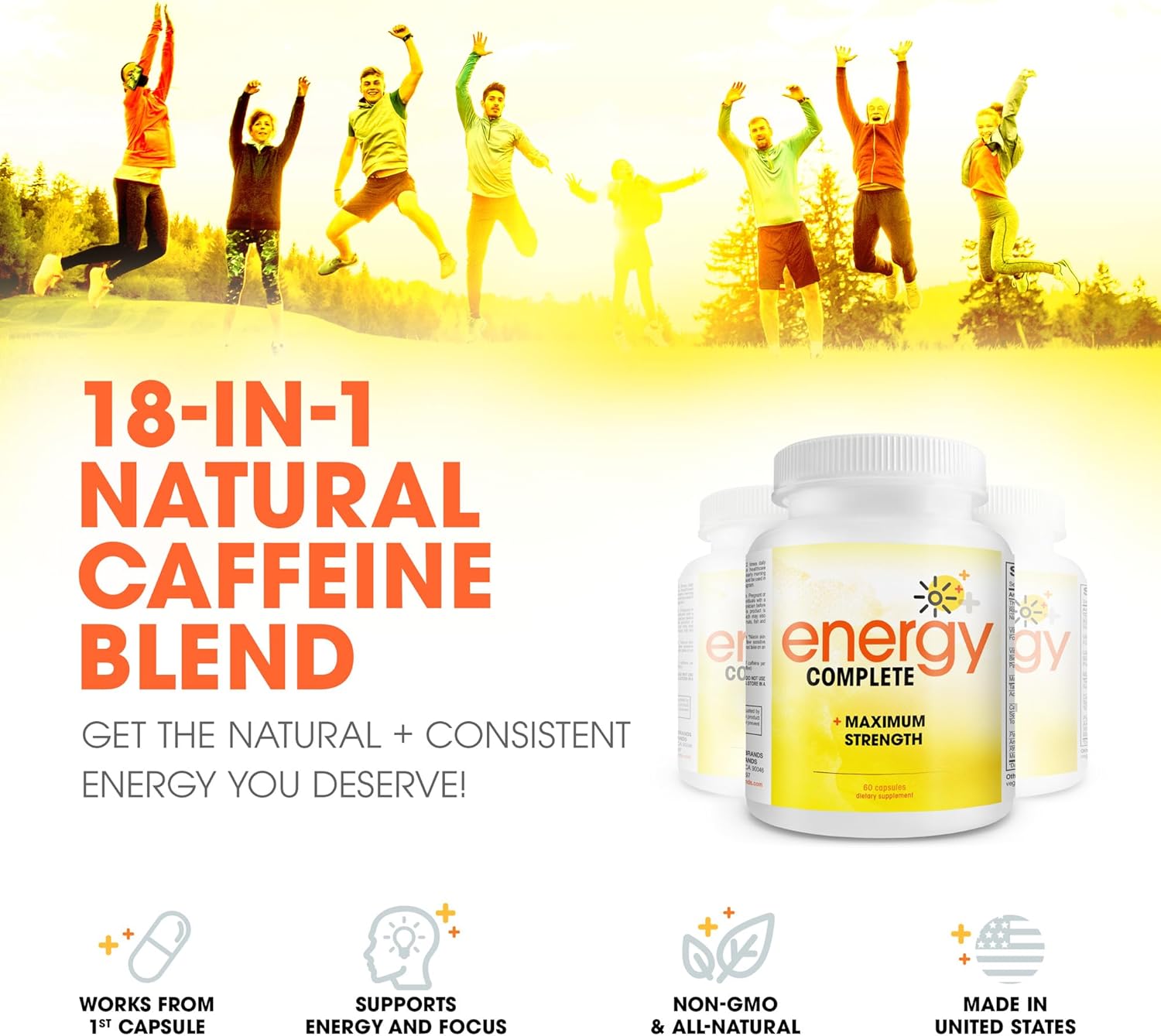 18-in-1 Vegan Energy and Focus Supplement (60 Daily Capsules) - Instant Brands Energy Complete Vegan Caffeine Pills