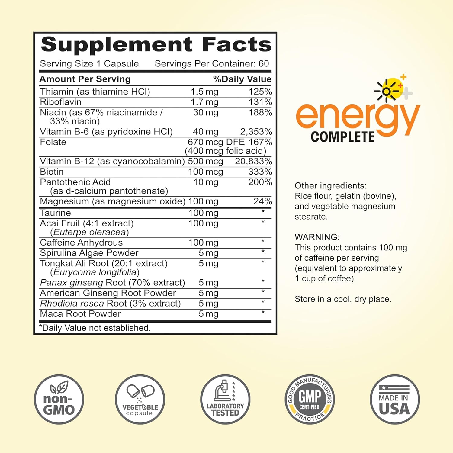 18-in-1 Vegan Energy and Focus Supplement (60 Daily Capsules) - Instant Brands Energy Complete Vegan Caffeine Pills
