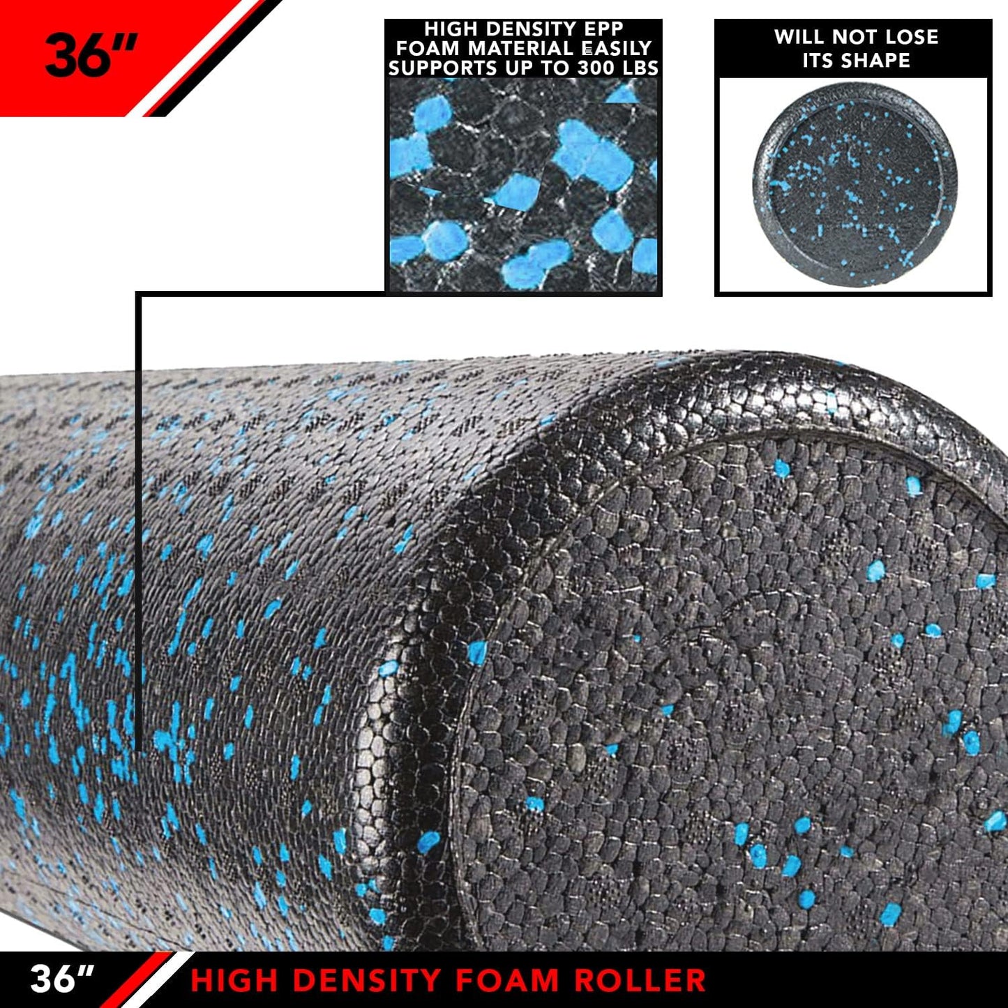 18-Inch Solid Blue JFIT High Density Foam Roller for Muscle Recovery and Pain Relief