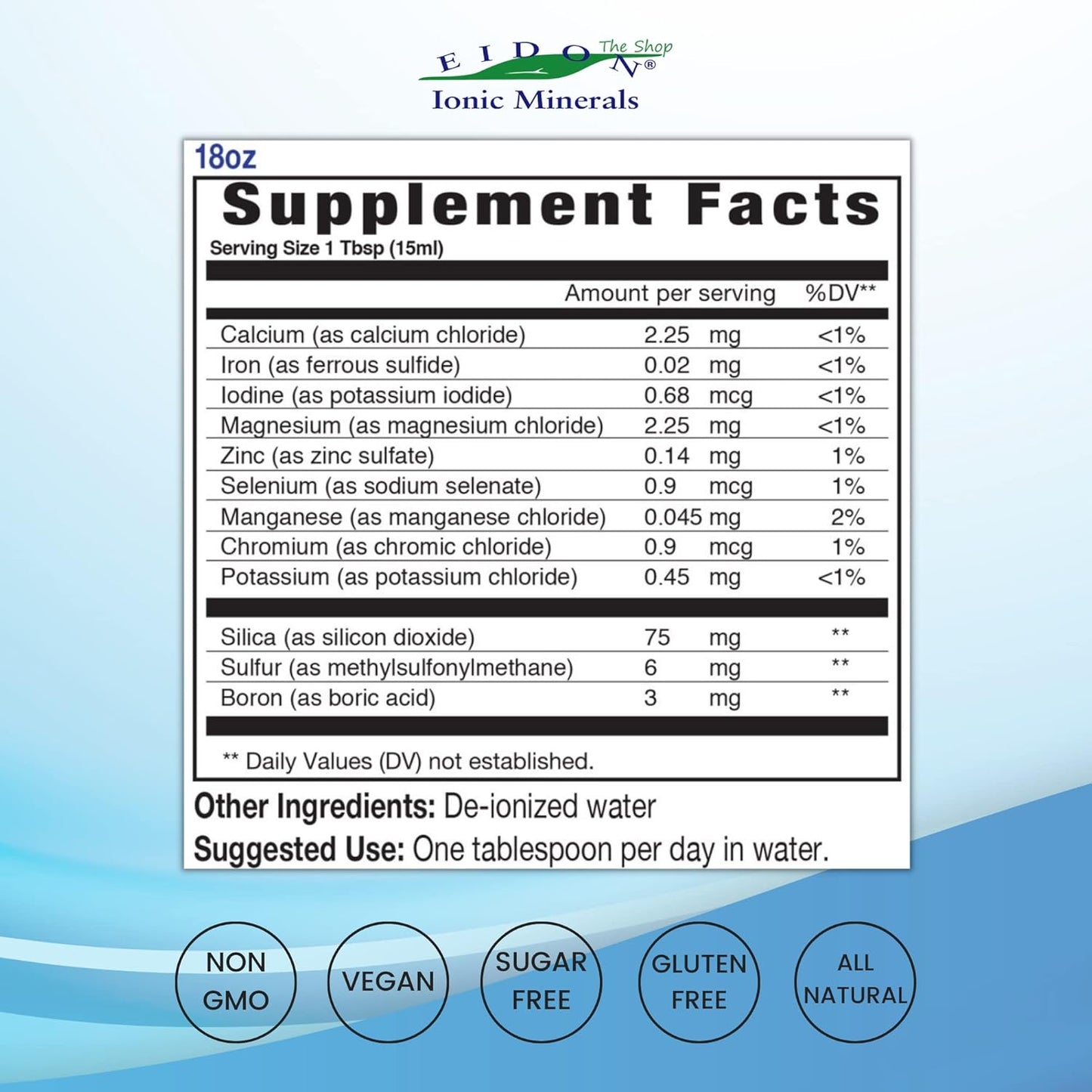 18 oz Eidon Ionic Minerals Multiple Minerals Supplement - Liquid Vitamins for Heart Health and Hydration, Trace Mineral Drops for Water - Additive-Free