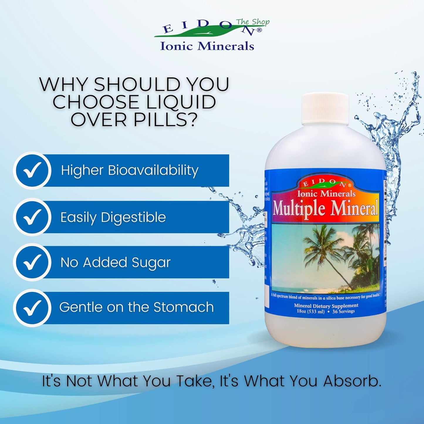 18 oz Eidon Ionic Minerals Multiple Minerals Supplement - Liquid Vitamins for Heart Health and Hydration, Trace Mineral Drops for Water - Additive-Free