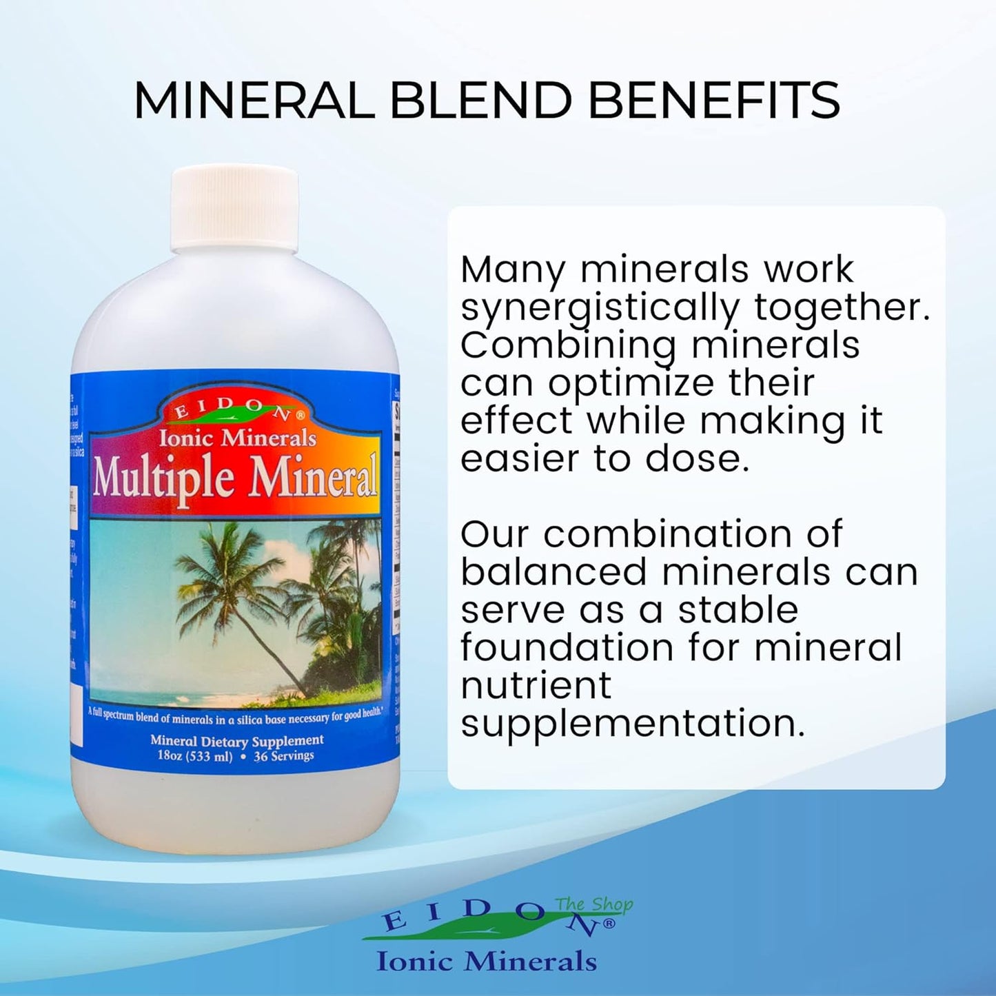 18 oz Eidon Ionic Minerals Multiple Minerals Supplement - Liquid Vitamins for Heart Health and Hydration, Trace Mineral Drops for Water - Additive-Free