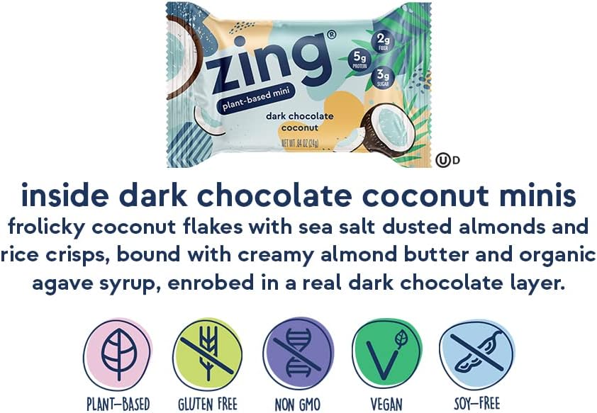 18-Pack Zing Bars 100 Calorie Dark Chocolate Coconut Snack Bars - Moist & Delicious