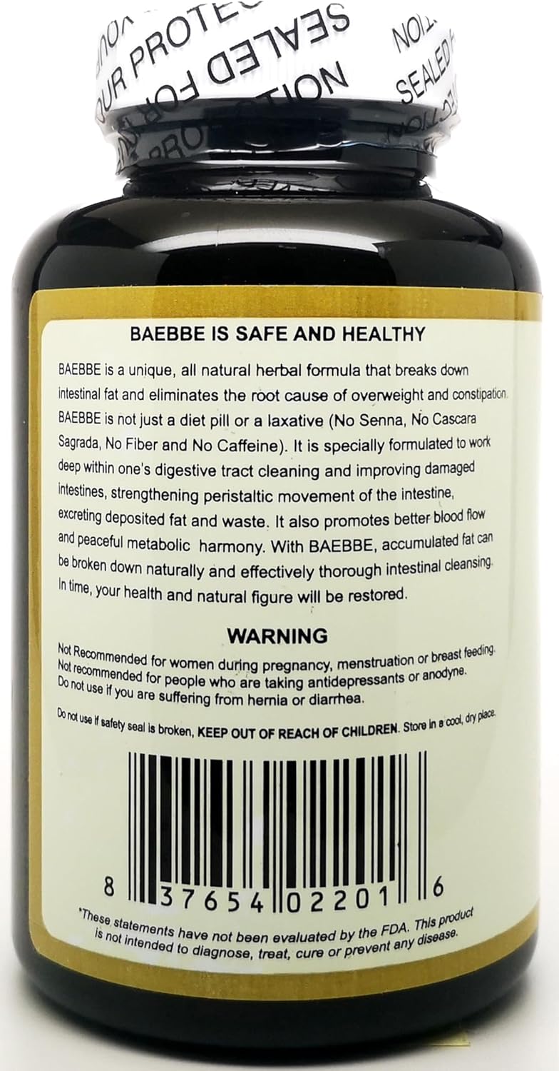 180 Baebbe Tablets for Healthy Intestines and Weight Loss - Natural Herbal Formula, No Belly Fat!
