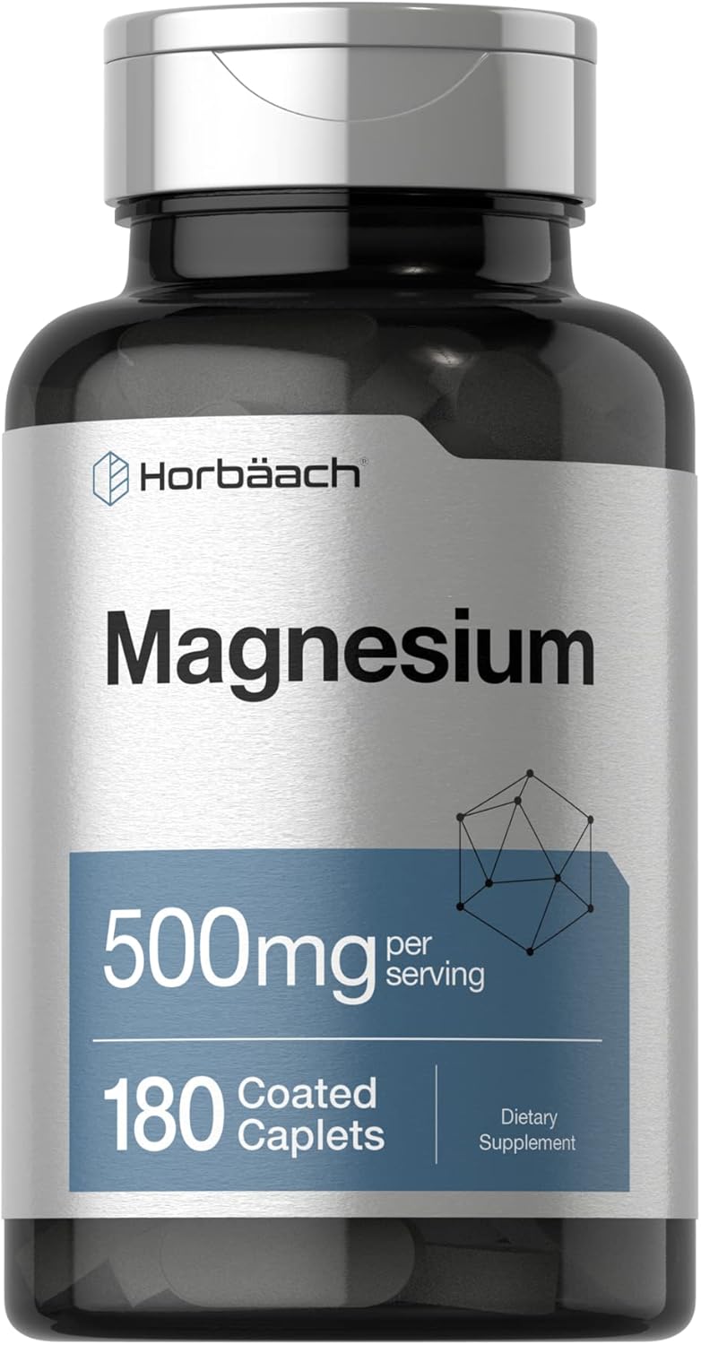 180 Caplets of Horbäach Magnesium 500mg - Vegetarian, Non-GMO, Gluten Free Supplement