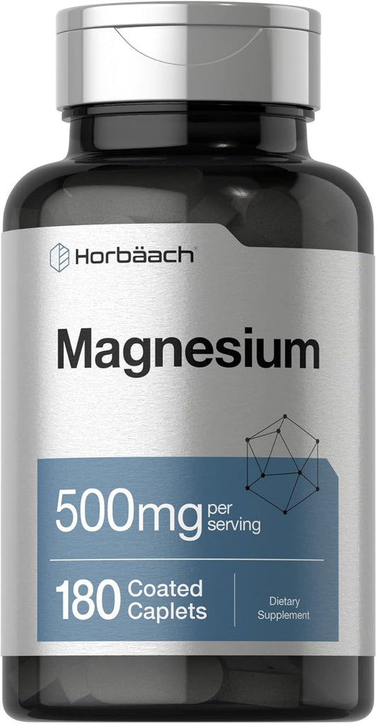180 Caplets of Horbäach Magnesium 500mg - Vegetarian, Non-GMO, Gluten Free Supplement