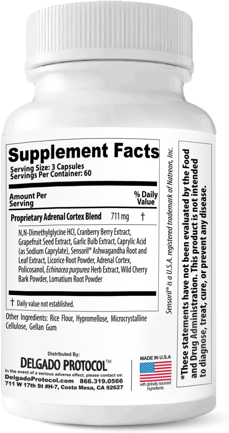 180 Capsules Delgado Protocol Adrenal DMG: All Natural Supplement for Daytime Energy, Sleep, Immune Support, Stress Reduction, and Fatigue Relief