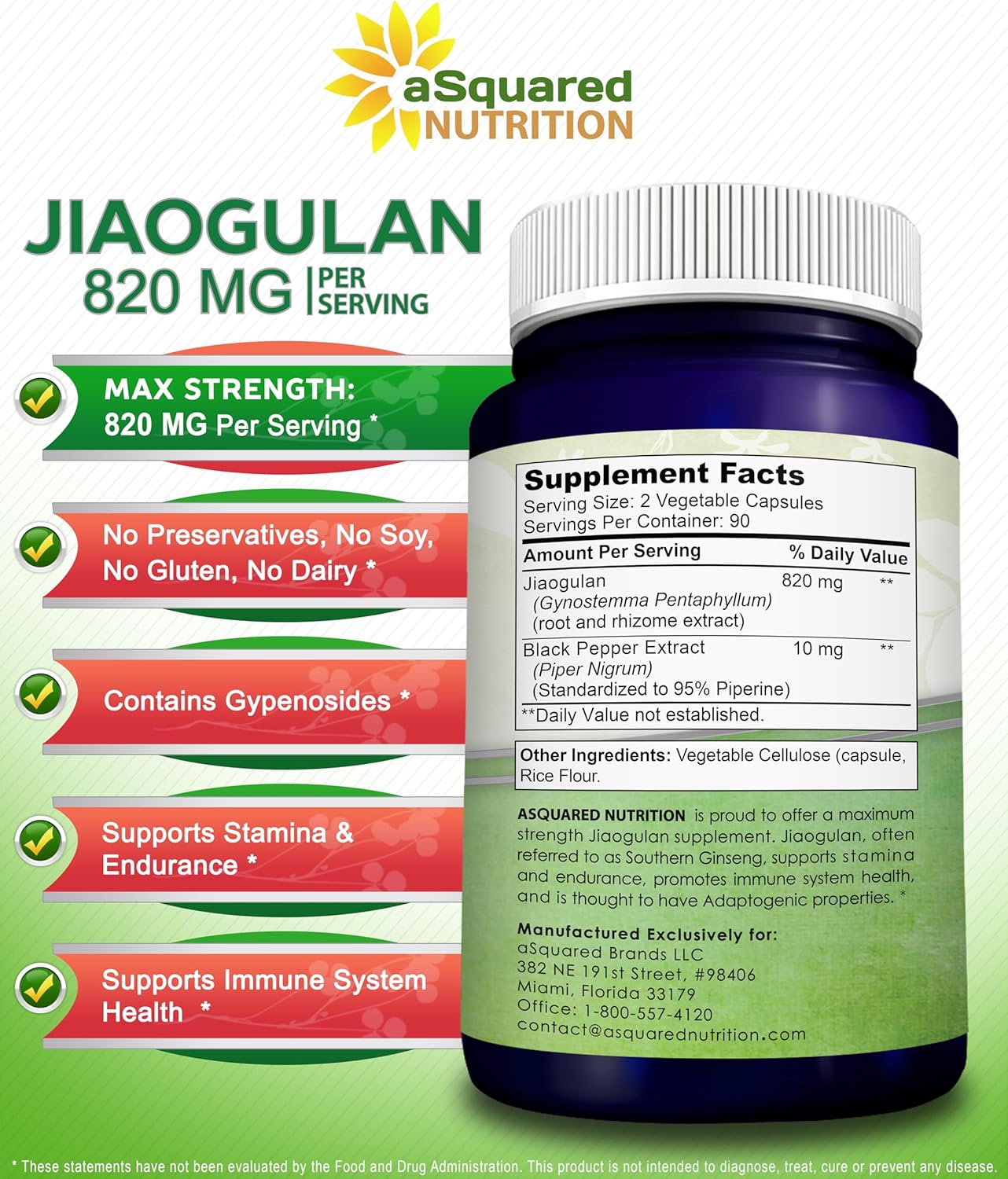 180 Capsules Jiaogulan Supplement with Black Pepper Extract - AMPK Activator, Caffeine-Free Adaptogen Pills - Southern Ginseng Root Powder - 820mg Strength