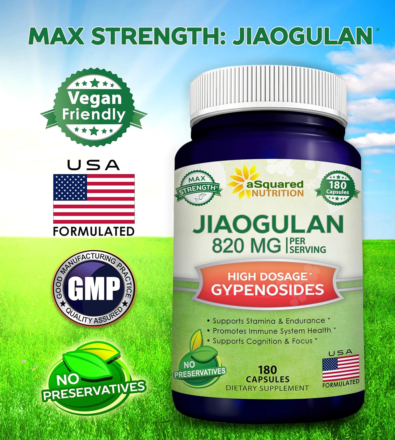 180 Capsules Jiaogulan Supplement with Black Pepper Extract - AMPK Activator, Caffeine-Free Adaptogen Pills - Southern Ginseng Root Powder - 820mg Strength