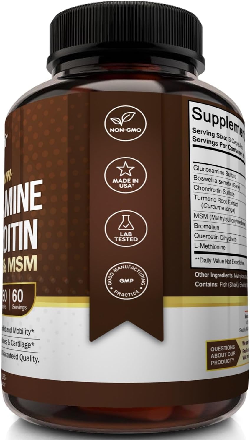 180 Capsules Joint Comfort Supplement with Glucosamine, Chondroitin, Turmeric, MSM, Boswellia - Non-GMO Antioxidant Pills for Back, Knees, Hands, Cartilage