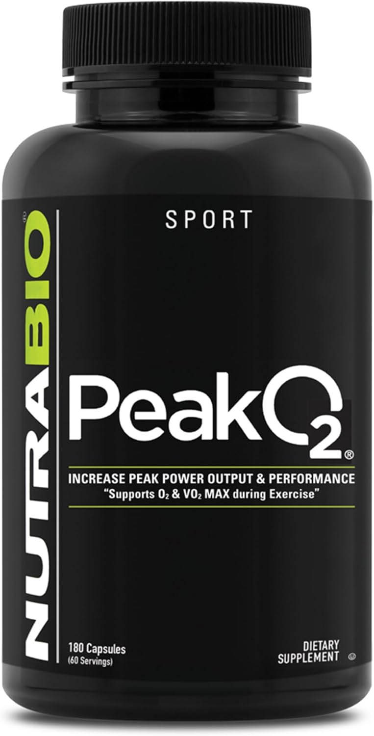 180 Capsules NutraBio PeakO2 Mushroom Blend Workout Supplement - Enhance Athletic Performance & Health - 60 Servings