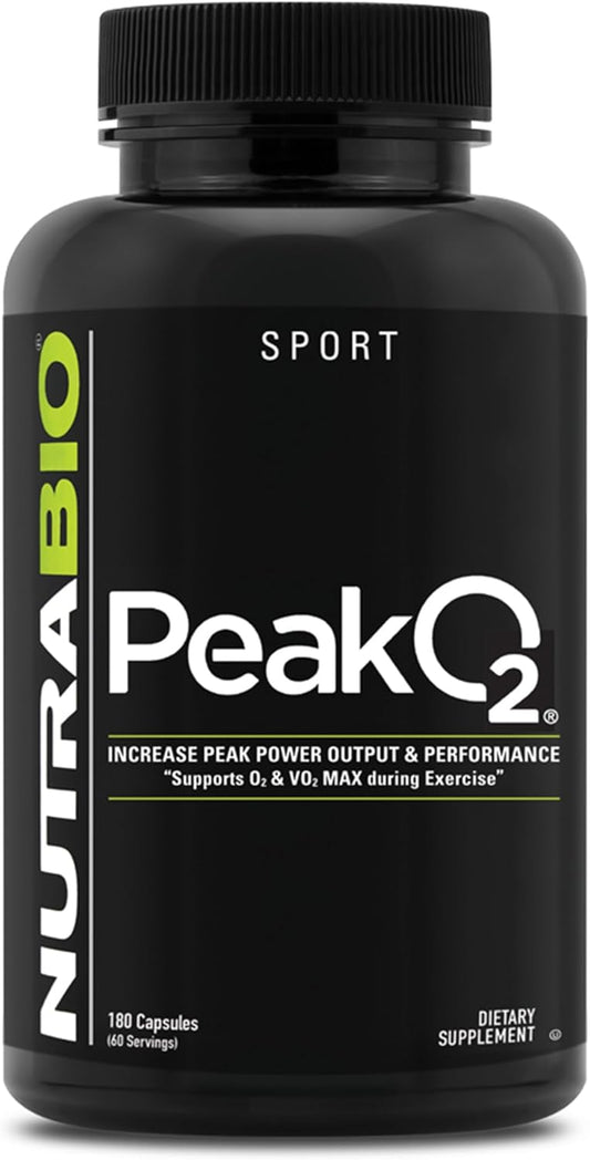 180 Capsules NutraBio PeakO2 Mushroom Blend Workout Supplement - Enhance Athletic Performance & Health - 60 Servings